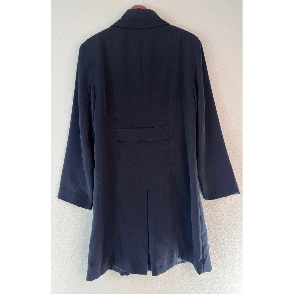 Vintage 90s Gallery Trench Coat Double Breasted Navy Blue Quiet Luxury Preppy 12